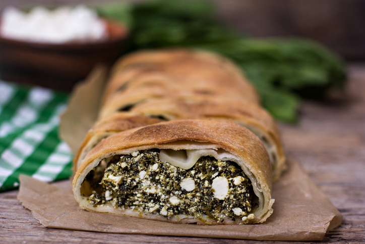 Pie or strudel with spinach and feta cheese
